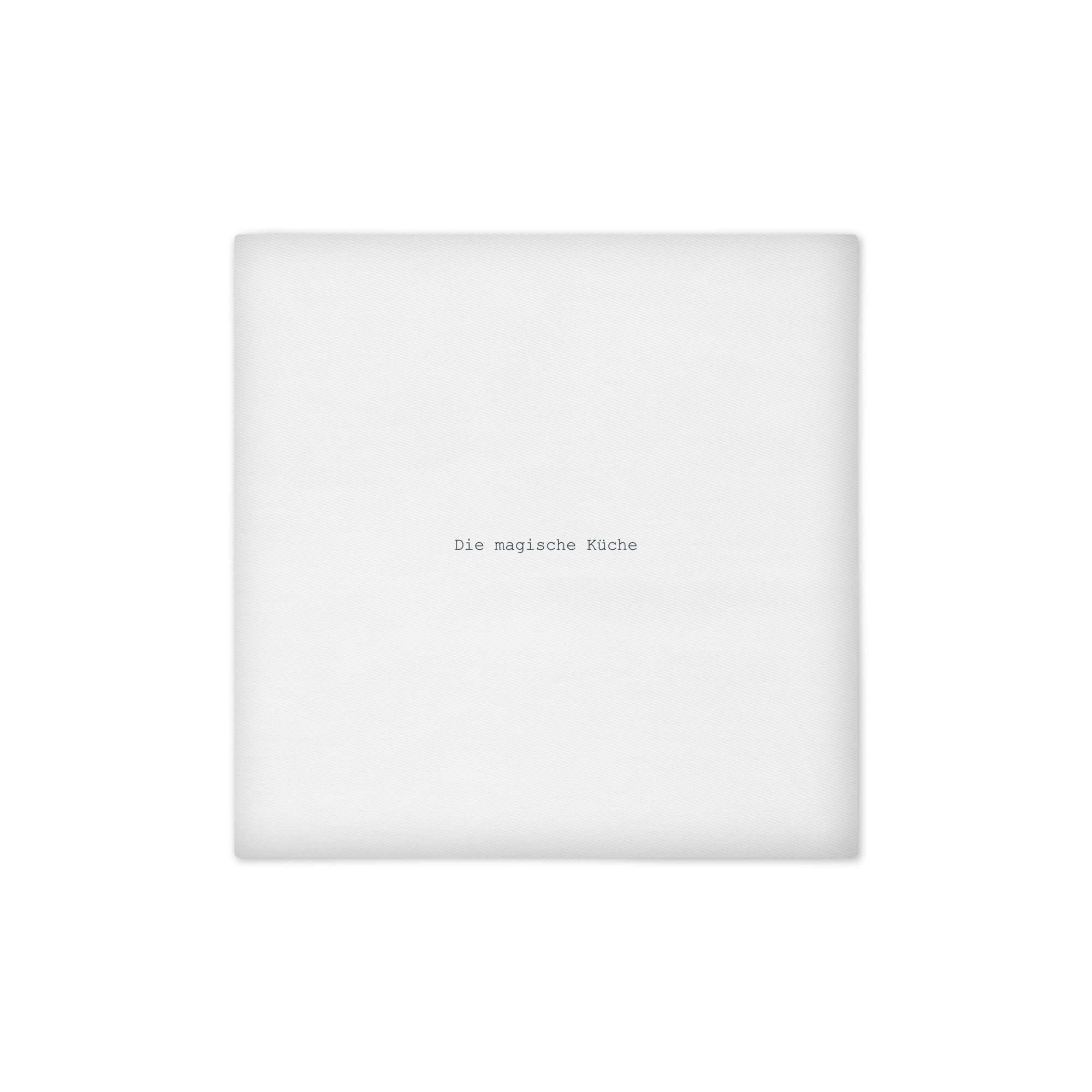 "The Magical Kitchen" – Pillow cover back side white with title text | 100% cotton