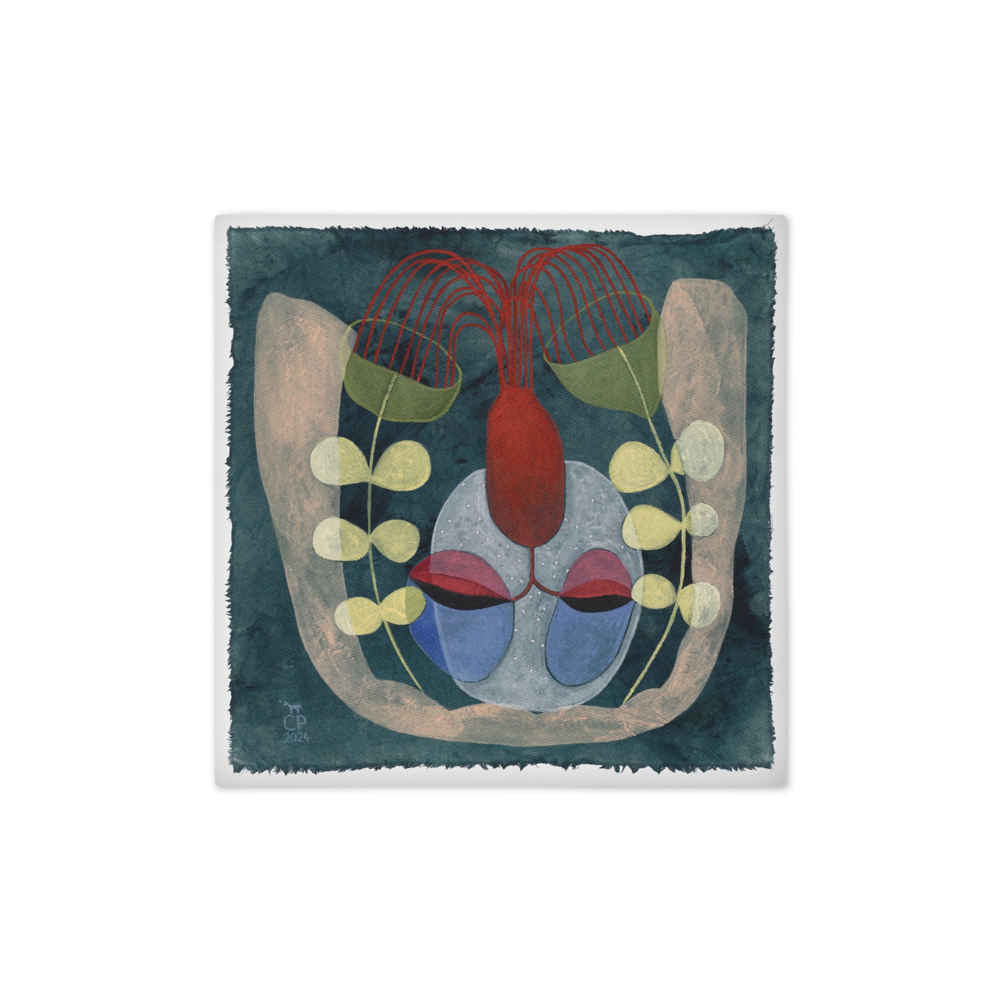 "The Magical Kitchen" – Pillow cover front with frayed motif edge | Claudia Pollack