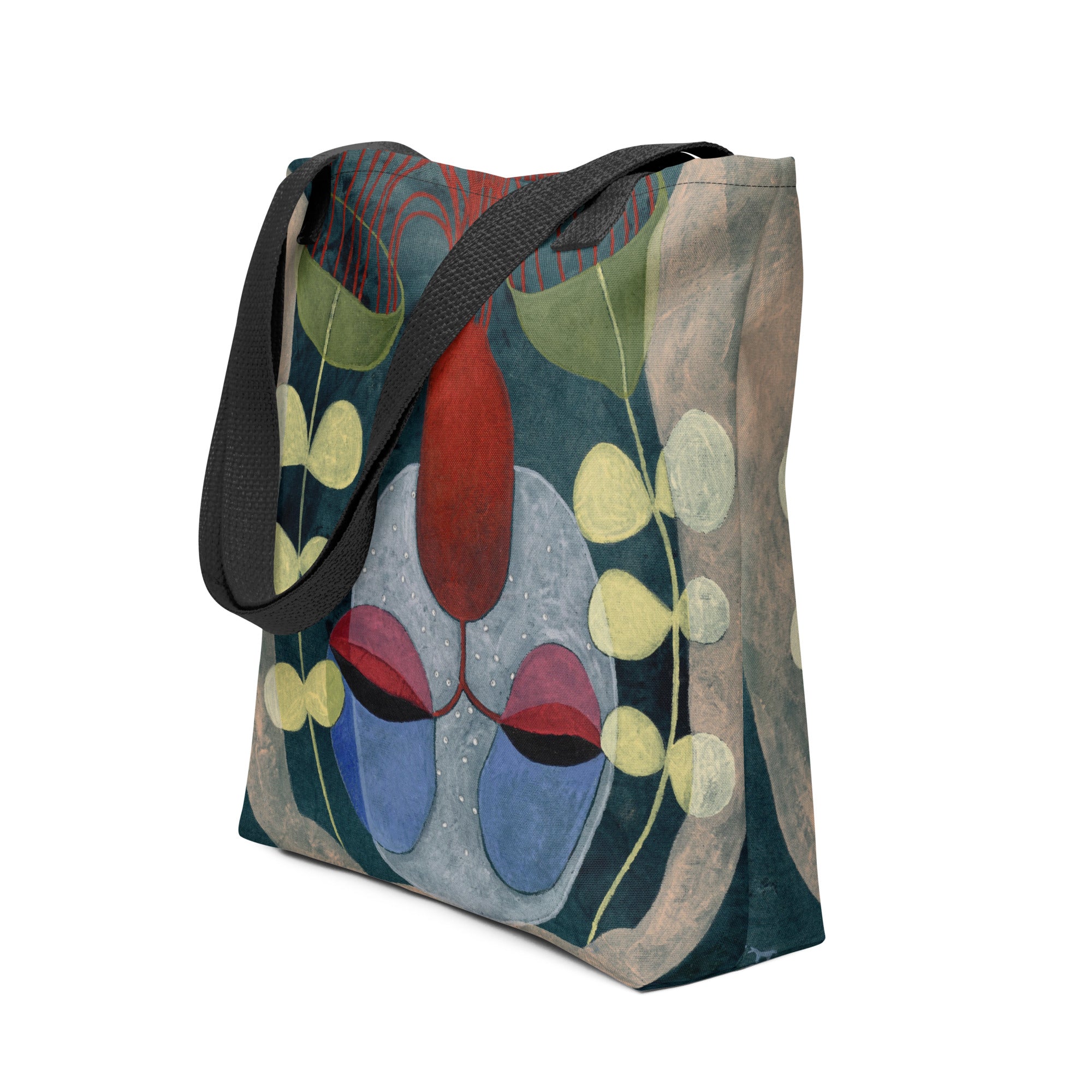 "Schwarzer Tote Bag mit dem Ornament-Design 'Die Magische Küche' von Claudia Pollack, Vorderansicht"