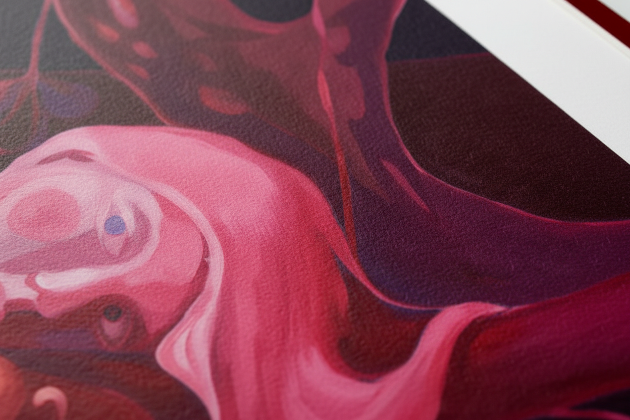 "Ungelebtes Potenzial" – Detailaufnahme Giclée-Kunstdruck von Claudia Pollack, sinnliche Farbverläufe in Pink und Dunkelrot auf strukturiertem Fine-Art-Papier, Museumsqualität