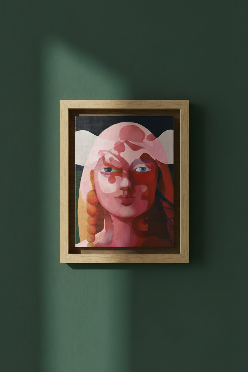 "Gates" – Canvas print by Claudia Pollack in oak floating frame, close-up on dark green wall