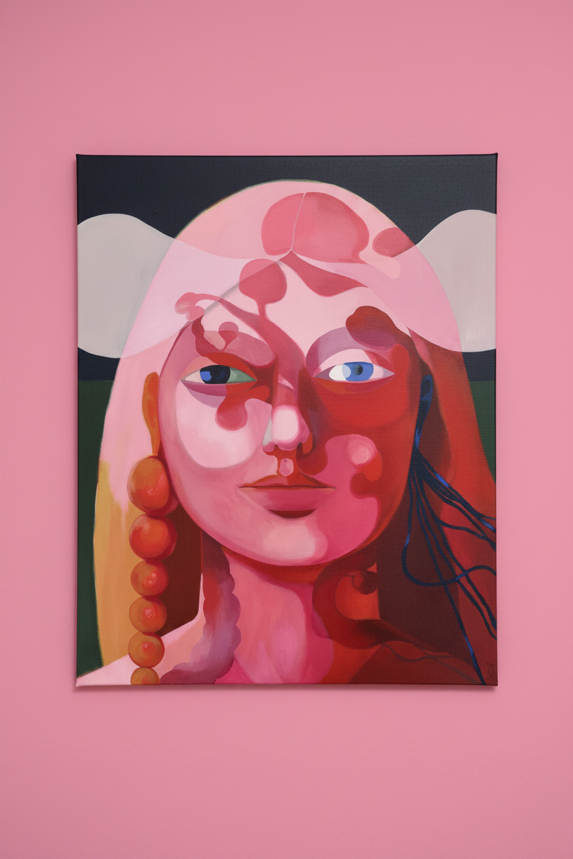  "Tore" – Leinwanddruck von Claudia Pollack ohne Rahmen an leuchtend rosa Wand