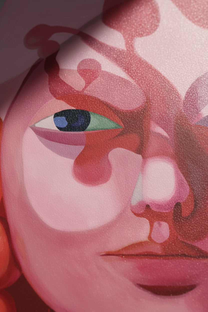 „Tore" – Figurativer Portrait Giclée-Kunstdruck von Claudia Pollack, Detailansicht mit Perlglanz auf Hahnemühle Pearl-Papier