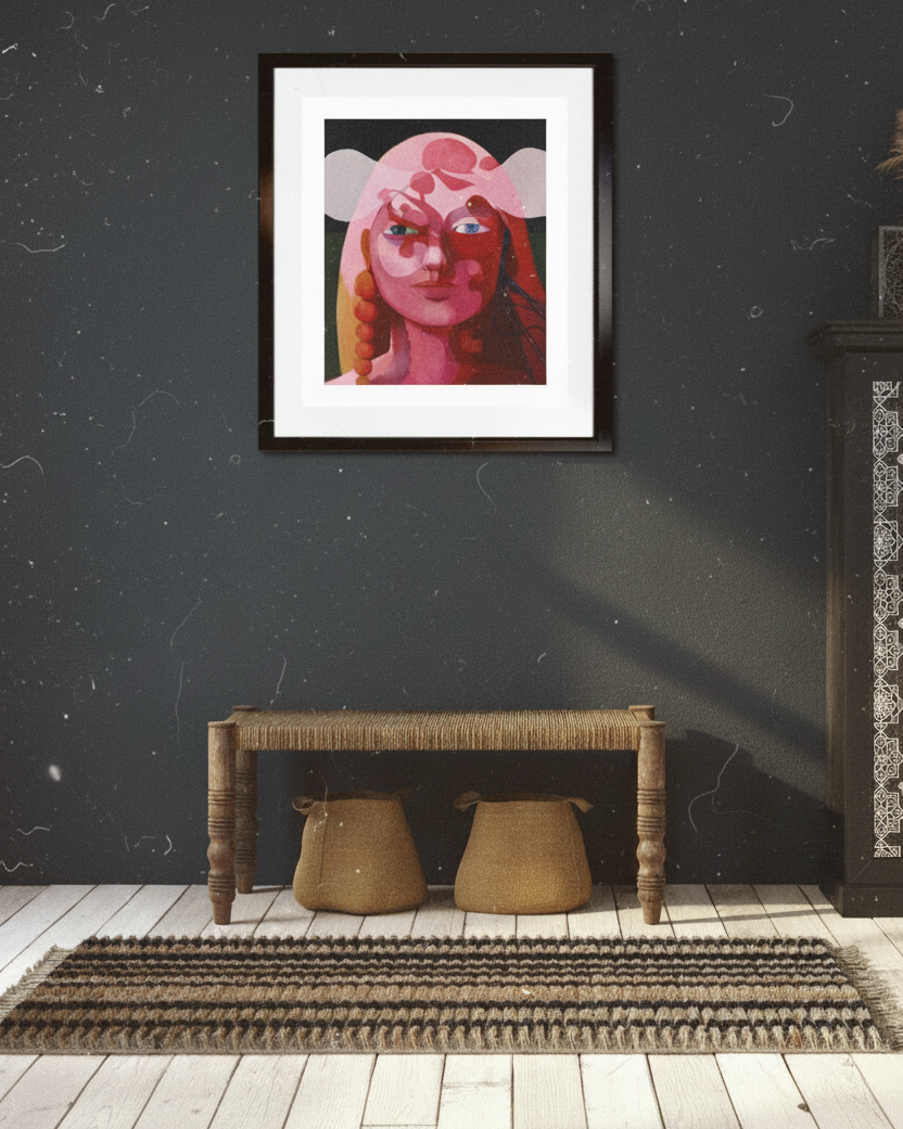 "Tore" – Giclée-Kunstdruck von Claudia Pollack, schwarzer Rahmen, dunkle Wand