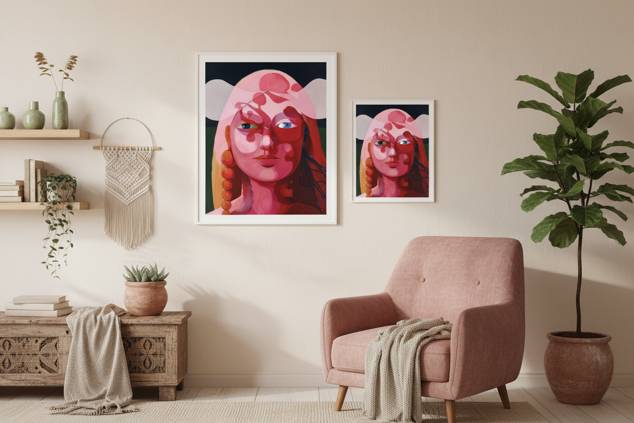 “Gates” - Figurative Portrait Giclée Art Print - Installed in a small, bright room